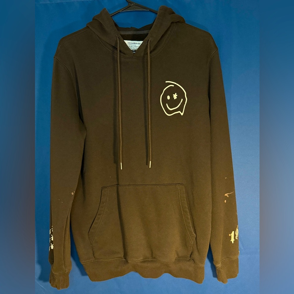 Dutch Bros Distressed Bleached Black Hoodie - Men’s Size Small